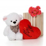 2.5 Feet White Big Bow Teddy Bear holding Will You Be My Valentine heart